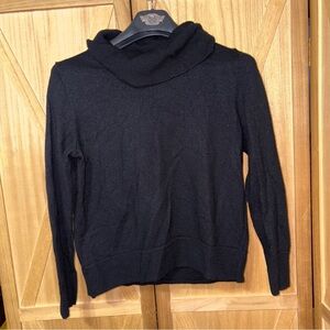 Talbots Black Cowl Neck Sweater Classic 100% Merino Wool Design Large
